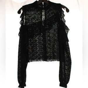 Sweet Lace Blouse with Open Shoulders & Long Sleeves